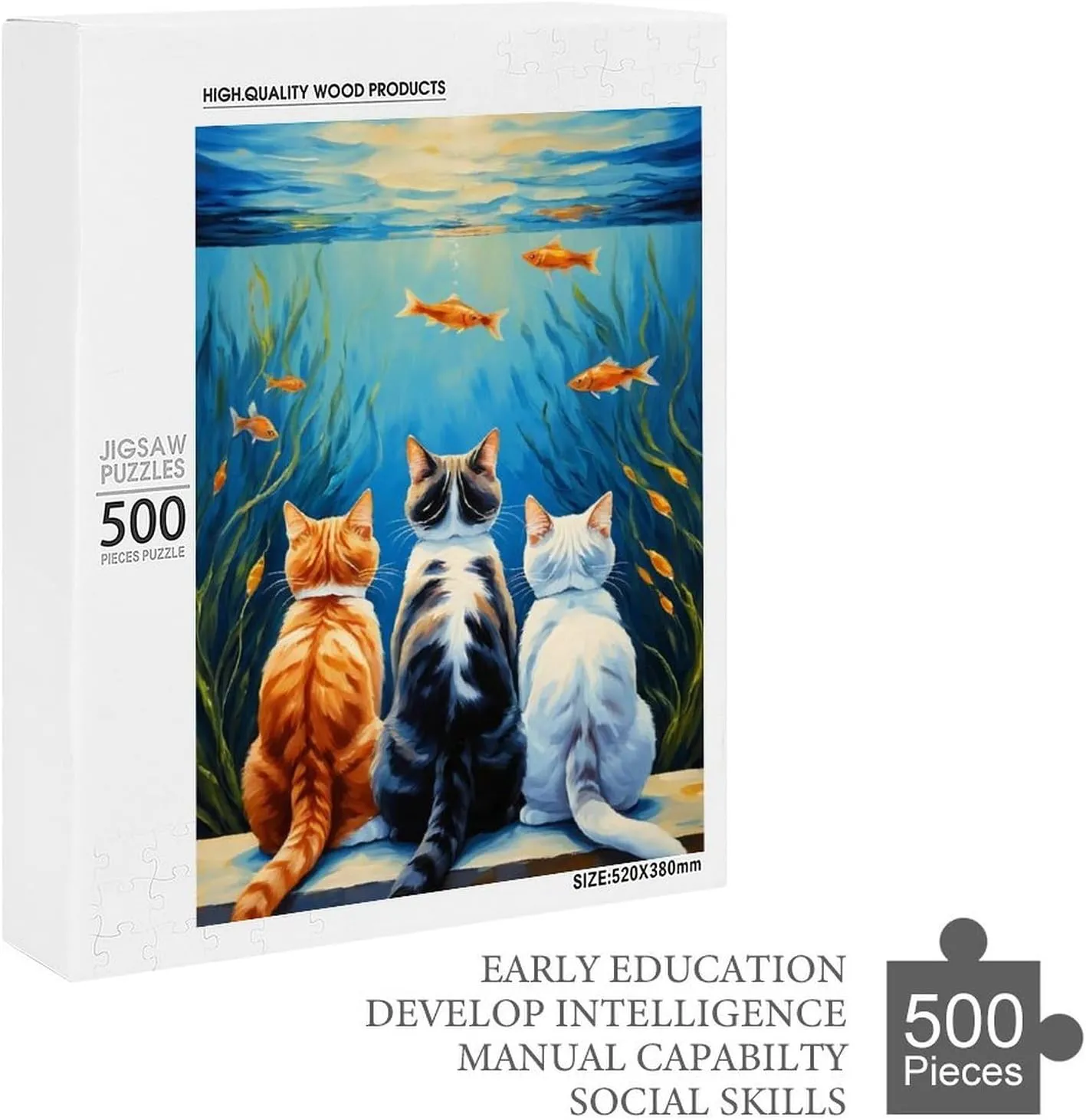 Funny Cat and Fish Puzzle for Adults and Kids Challenging Game Toys Impossible 500 Piece Puzzle Family Decoration Puzzle Funny Jigsaw Puzzle