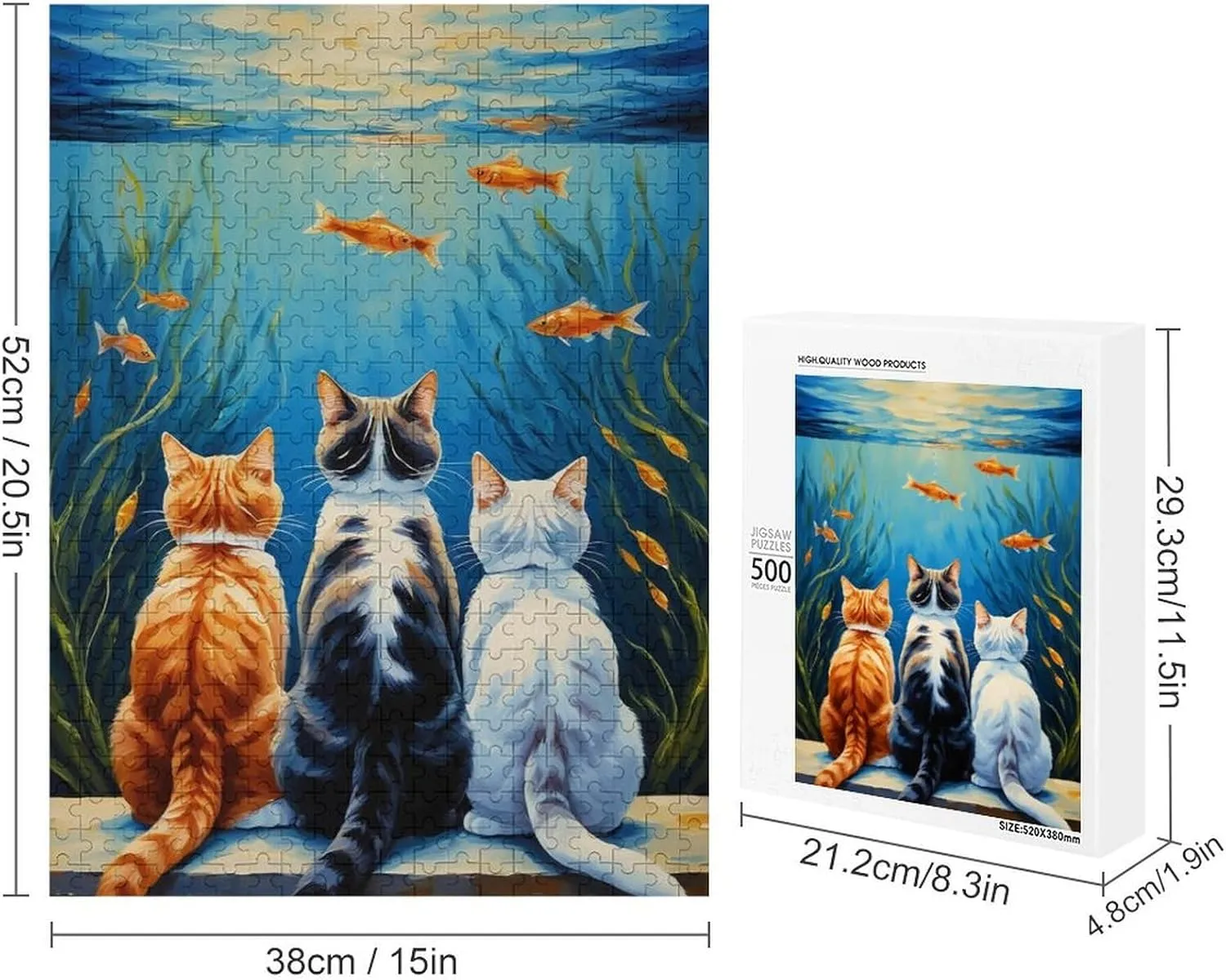 Funny Cat and Fish Puzzle for Adults and Kids Challenging Game Toys Impossible 500 Piece Puzzle Family Decoration Puzzle Funny Jigsaw Puzzle