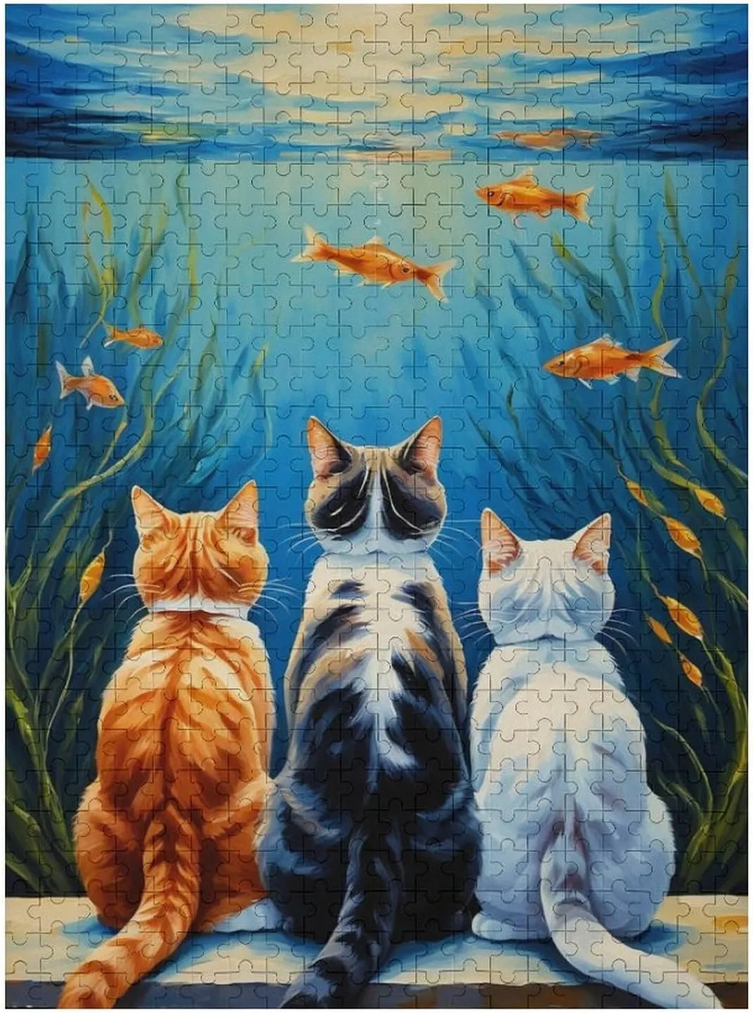 Funny Cat and Fish Puzzle for Adults and Kids Challenging Game Toys Impossible 500 Piece Puzzle Family Decoration Puzzle Funny Jigsaw Puzzle
