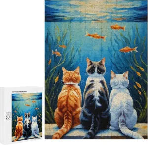 Funny Cat and Fish Puzzle for Adults and Kids Challenging Game Toys Impossible 500 Piece Puzzle Family Decoration Puzzle Funny Jigsaw Puzzle