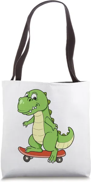 Funny Dino Skater T-Rex Skateboard Dinosaur Longboard Tote Bag