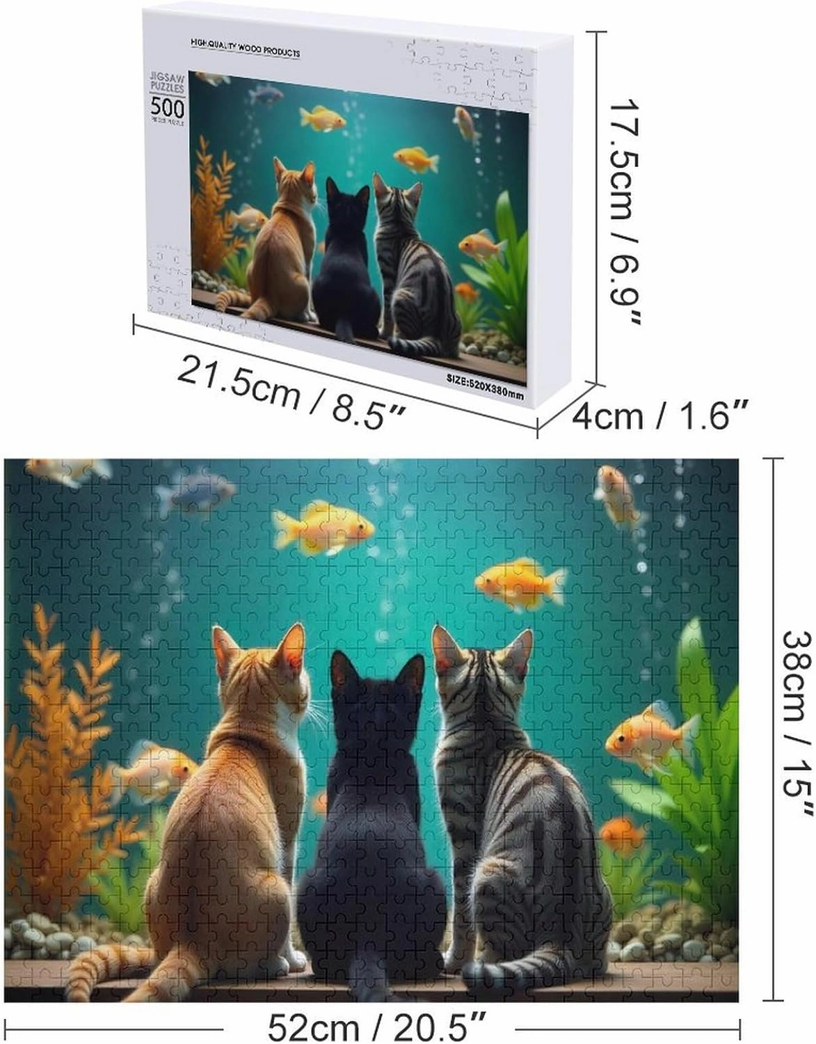 Funny Cat and Fish Jigsaw Puzzles Gifts Brain Challenging Puzzle for Game Night Family Friends 500 Piece Puzzle for Adults and Kids Party Gift Toy