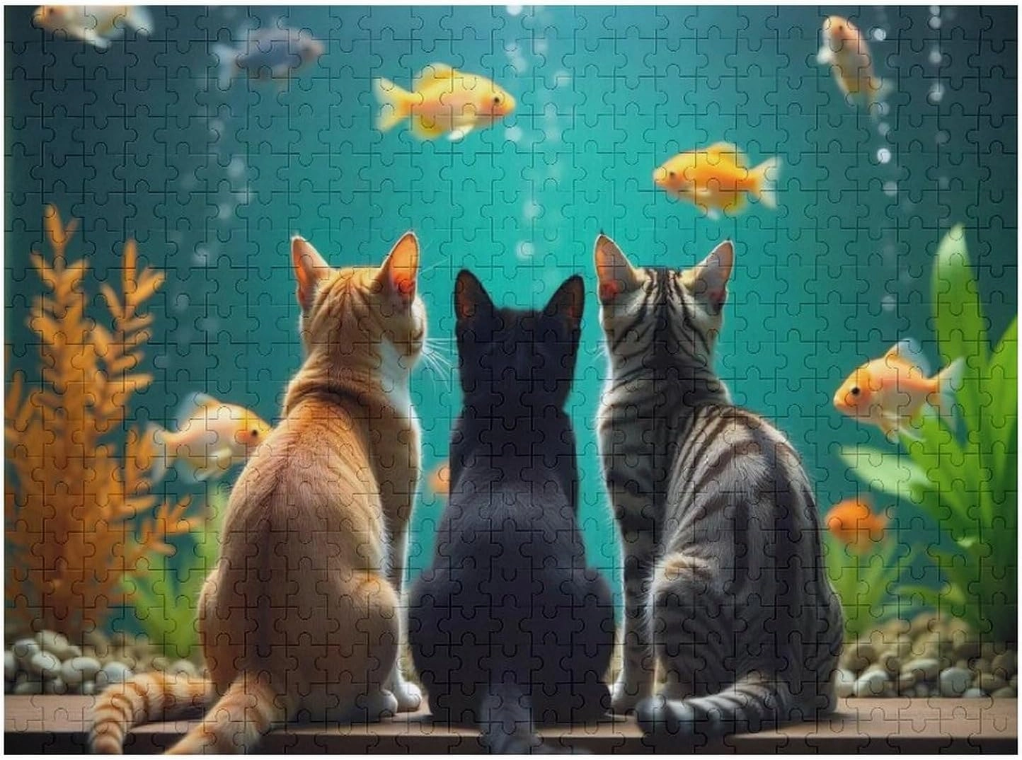 Funny Cat and Fish Jigsaw Puzzles Gifts Brain Challenging Puzzle for Game Night Family Friends 500 Piece Puzzle for Adults and Kids Party Gift Toy