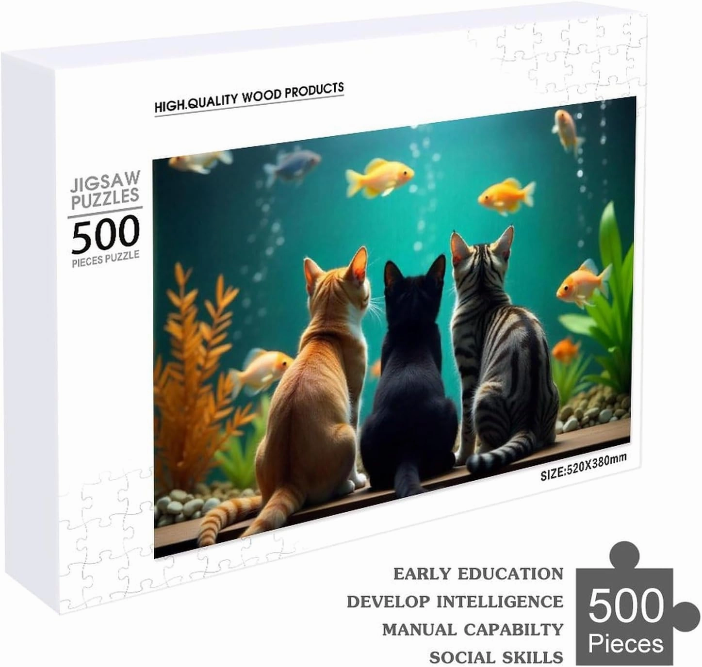 Funny Cat and Fish Jigsaw Puzzles Gifts Brain Challenging Puzzle for Game Night Family Friends 500 Piece Puzzle for Adults and Kids Party Gift Toy
