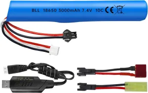 Fytoo 1PCS 7.4V 10C 3000mAh with SM-2P Plug with USB Charging Cable for MP5K M4 M110 SRB1200 SRB400 SRB400-SUB Airsoft Gel Bead Toy Gun Remote Control Toy Car Battery
