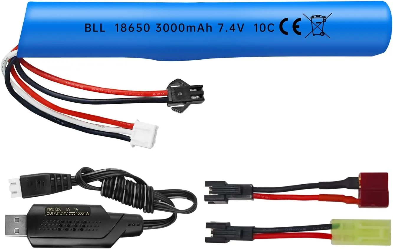 Fytoo 1PCS 7.4V 10C 3000mAh with SM-2P Plug with USB Charging Cable for MP5K M4 M110 SRB1200 SRB400 SRB400-SUB Airsoft Gel Bead Toy Gun Remote Control Toy Car Battery