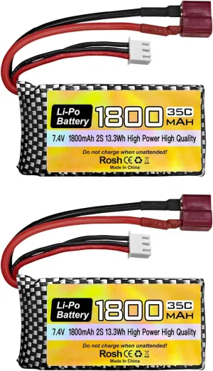 Fytoo 2PCS 7.4V 35C 1800mah Li-PO Battery for WLTYOS K929-B A959-B 12401 12402 12403 12404 12423 12428 144001 1/18 1/14 1/12 RC Toy Car Battery