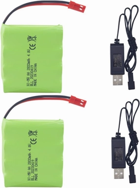 Fytoo 2PCS AA 4.8V 2800mah RC Battery Pack with JST-2P Plug with USB Charging Cable for RC Remote Control Electric Toys Excavators Cars Trucks Construction Vehicles RC Car Rechargeable Batteries