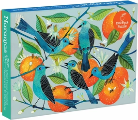 Galison Naranjas Puzzle, 1,000 Piece Puzzle, 20”x27”, Fun and Challenging, Gorgeous and Colorful Illustration of Birds and Oranges, Art Jigsaw Puzzle with Birds for Families, Multicolor