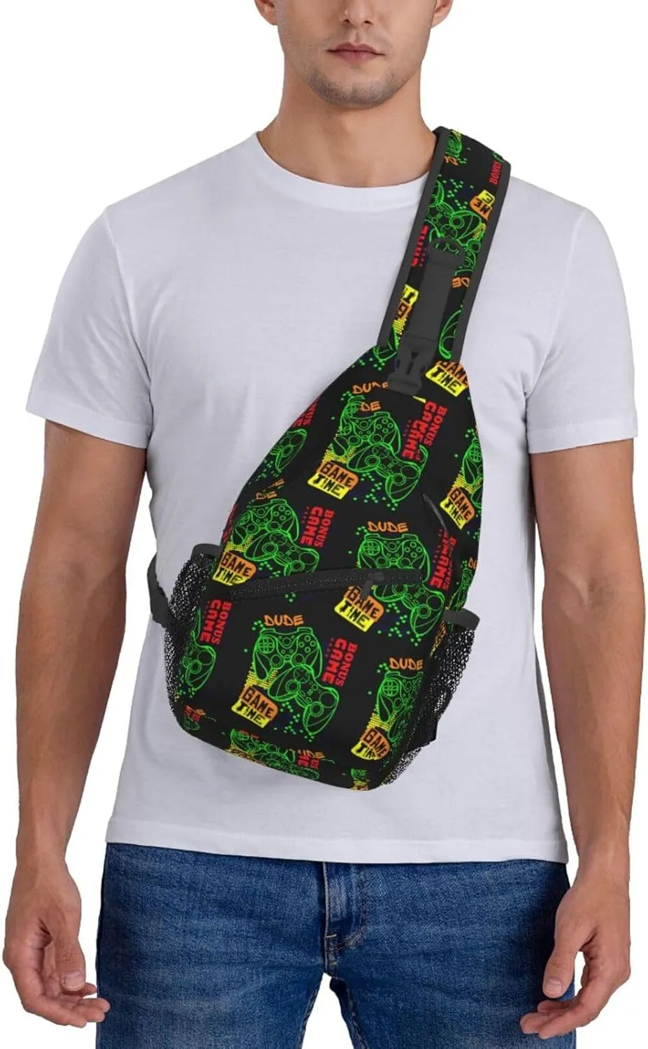 Game Joystick Game Times Game All Night Cross Chest Bag Diagonally Hiking Crossbody Bag Travel Shoulder Daypack Lightweight Sling Backpack Cycling Daypacks Fitness Chest Backpacks