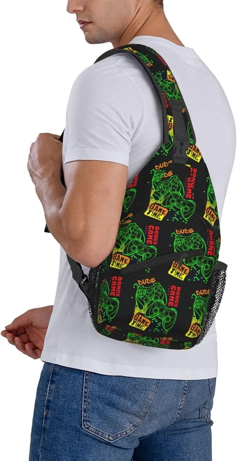 Game Joystick Game Times Game All Night Cross Chest Bag Diagonally Hiking Crossbody Bag Travel Shoulder Daypack Lightweight Sling Backpack Cycling Daypacks Fitness Chest Backpacks