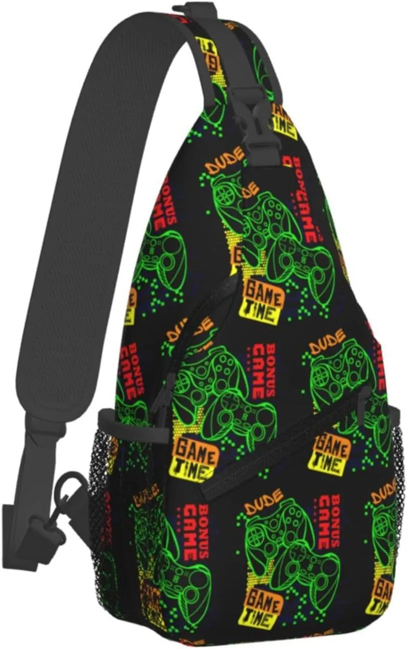 Game Joystick Game Times Game All Night Cross Chest Bag Diagonally Hiking Crossbody Bag Travel Shoulder Daypack Lightweight Sling Backpack Cycling Daypacks Fitness Chest Backpacks