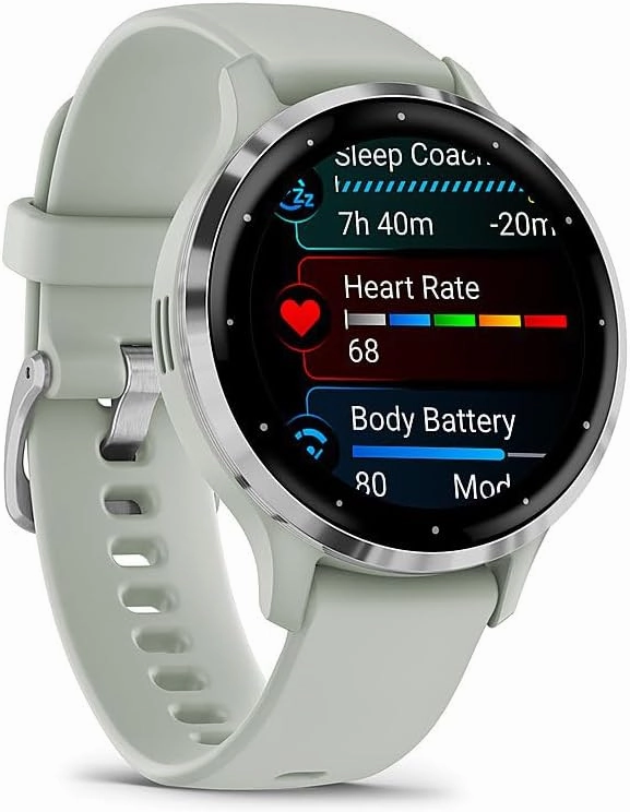 Garmin 010-02785-01 Venu 3S Health Fitness GPS Smartwatch Steel Bezel with Sage Gray Case 41mm | Official USA Partner Model | Bundle with Deco Screen Protector, Fitness & Wellness Suite