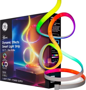 GE Cync Dynamic Effects Smart LED Light Strip with Music Sync, Color Changing WiFi Lights, Indoor Light Strip, Compatible with Alexa and Google Home, 32ft and Power Supply