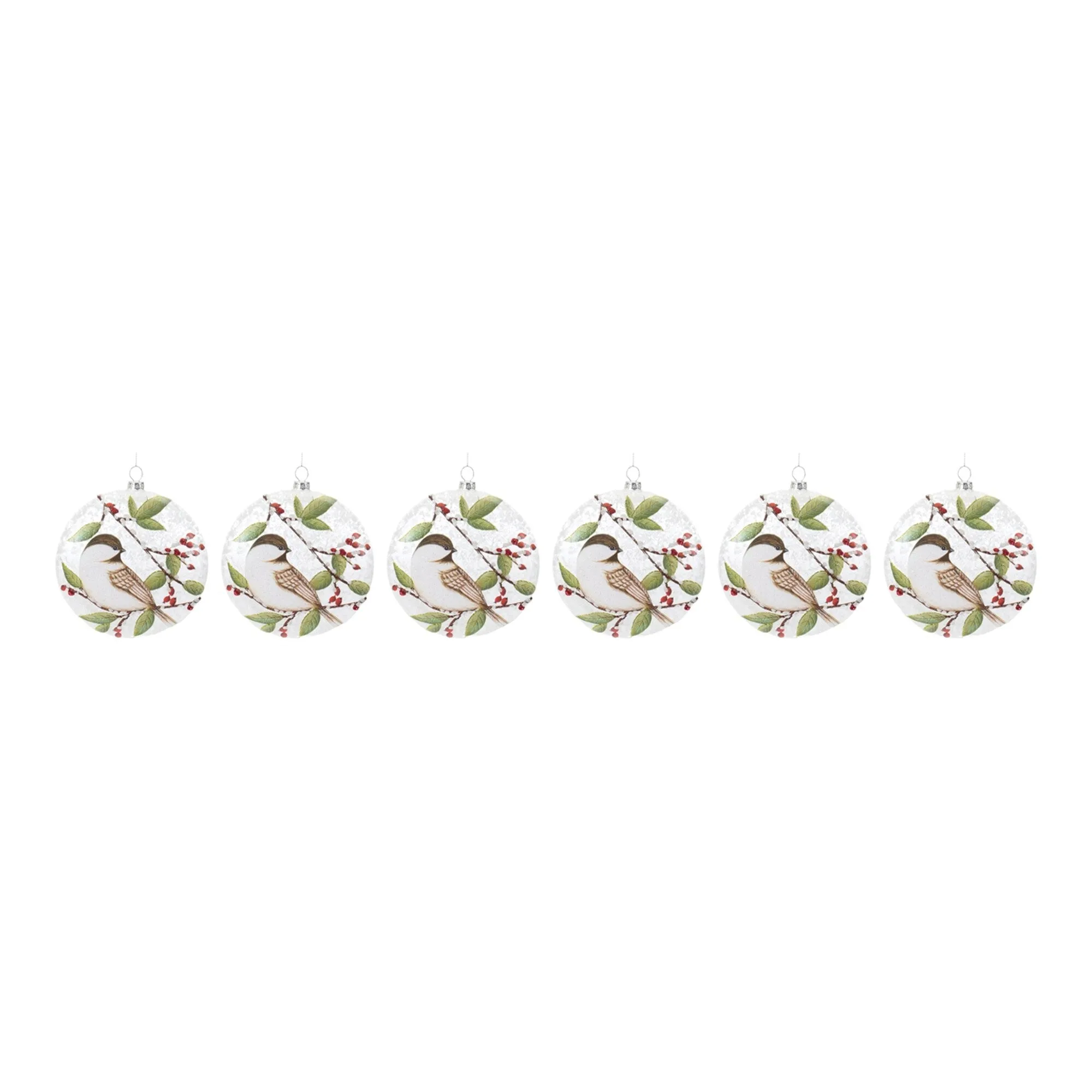 Glittered Chickadee Glass Christmas Ball Ornaments - 5" (130mm) - Multi-Color - 6ct