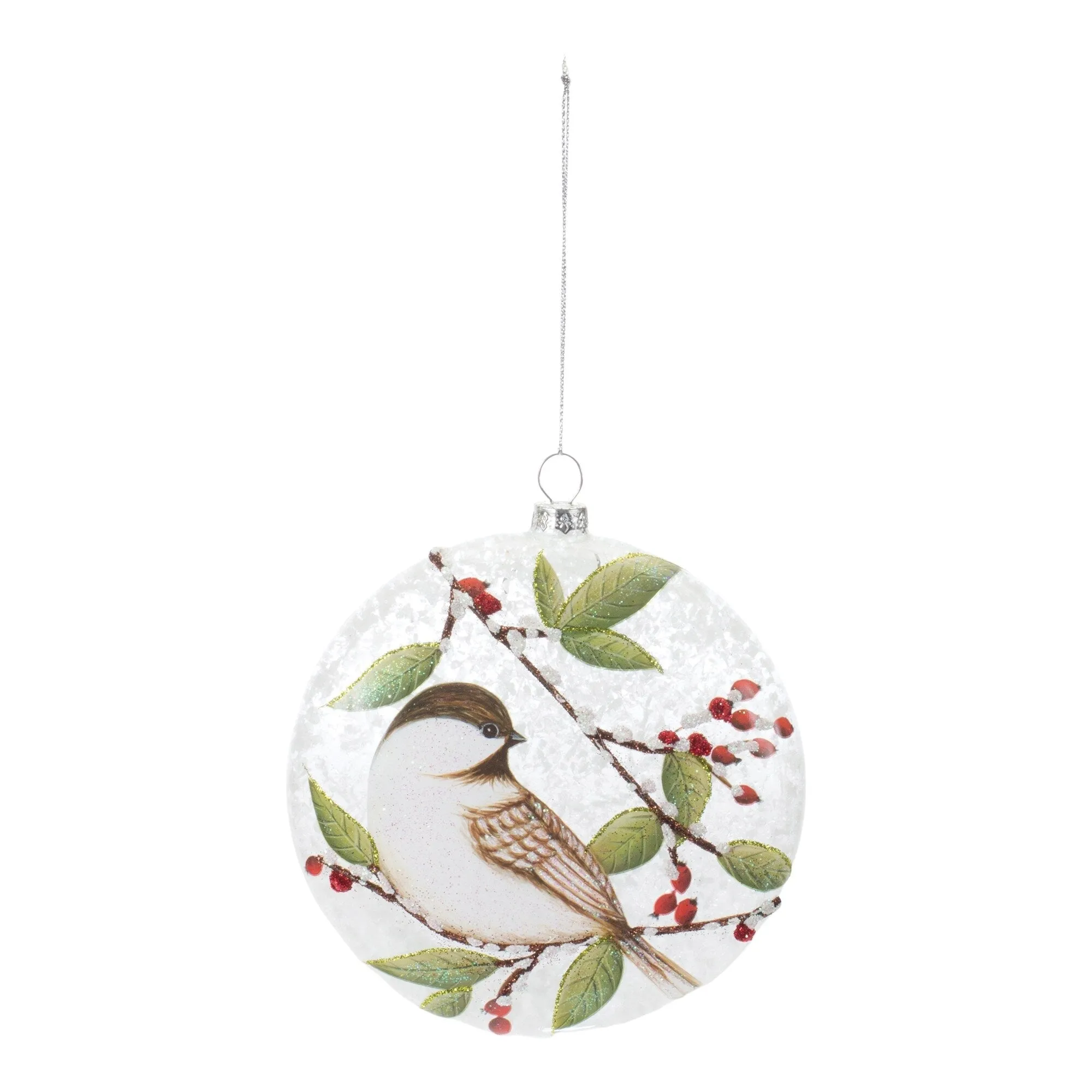 Glittered Chickadee Glass Christmas Ball Ornaments - 5" (130mm) - Multi-Color - 6ct