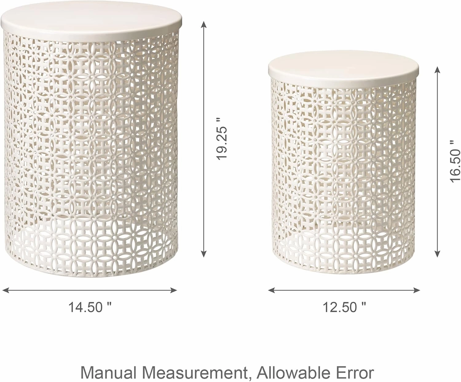 Glitzhome Outdoor Side Table Set of 2, Decorative Garden Stool for Indoor Outdoor Heavy Duty Metal Frame Accent Table Modern End Table, Cream White