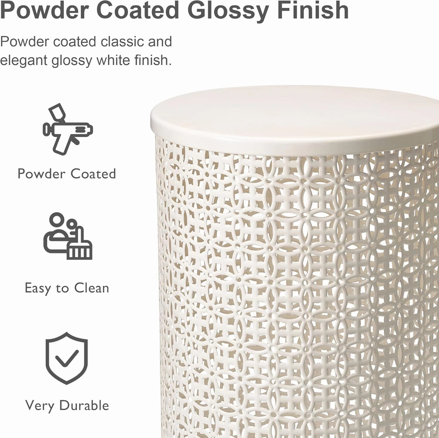 Glitzhome Outdoor Side Table Set of 2, Decorative Garden Stool for Indoor Outdoor Heavy Duty Metal Frame Accent Table Modern End Table, Cream White