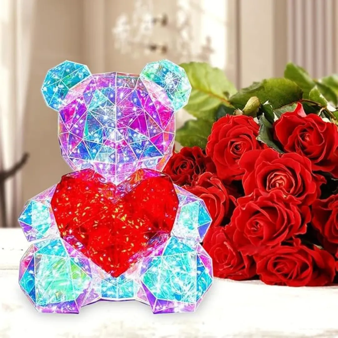 Glowing Teddy Bear Night Light with Heart Night Lamp for Bedroom, USB Powered