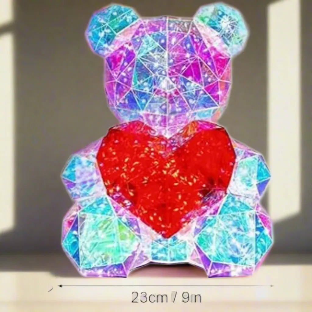 Glowing Teddy Bear Night Light with Heart Night Lamp for Bedroom, USB Powered