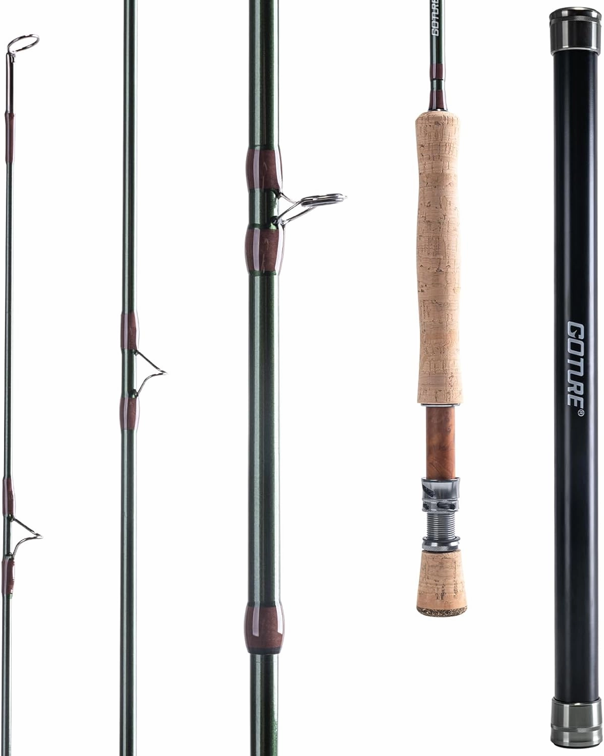 Goture Fly Fishing Rod, 9ft 4 Piece Fly Rod with Carrying Case Freshwater Saltwater, Carbon Fiber Blank Fly Rod, Travel Fly Fishing Rod for Walleye Bass Salmon Trout Fishing