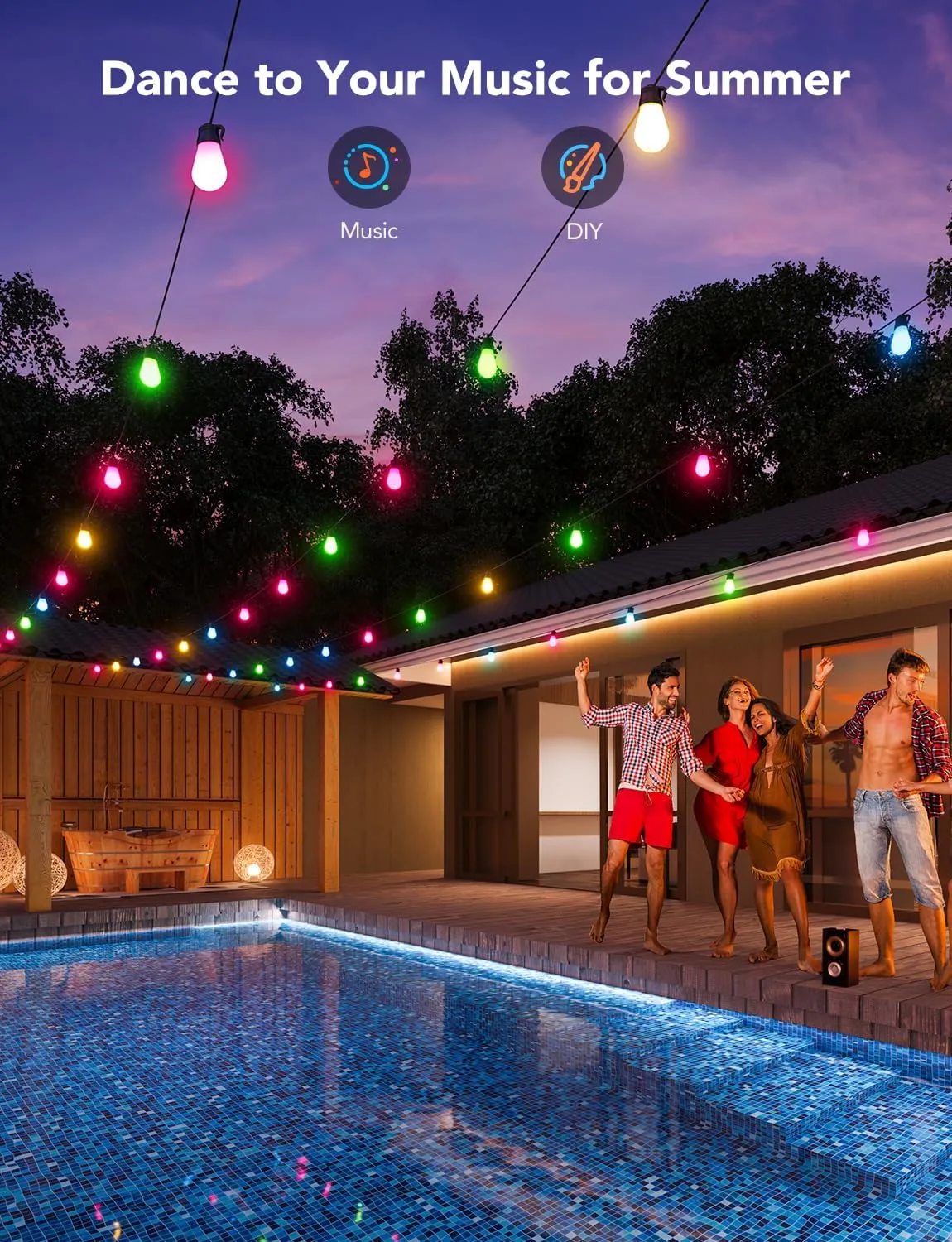 Govee Smart Outdoor String Lights H7021, RGBIC Warm White 96ft (2 Ropes of 48ft) LED Bulbs for Outdoor Decorations, WiFi Patio Lights Work with Alexa, Google, APP Control, IP65 Waterproof