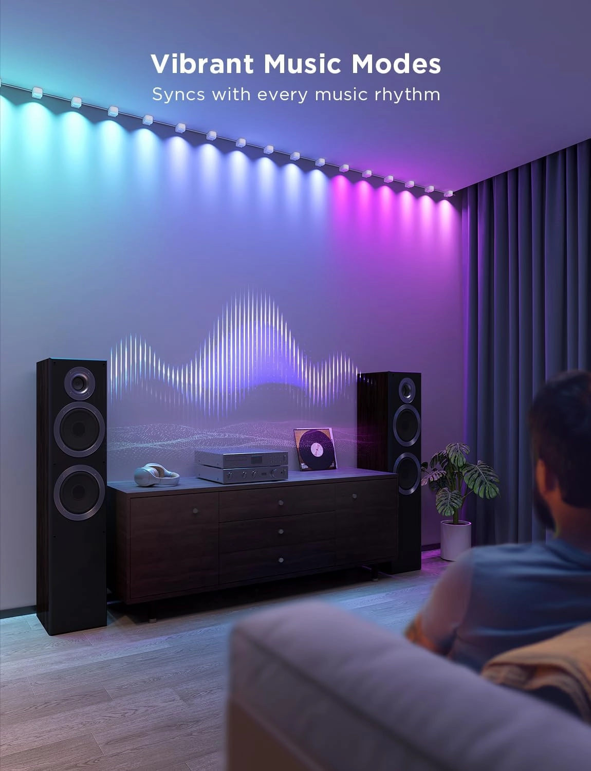 Govee RGBIC String Downlights, Smart LED String Lights Works with Alexa, Color Changing Indoor Wall Light Fixture for Party, Music Sync, 9.8ft with 15 LEDs, White