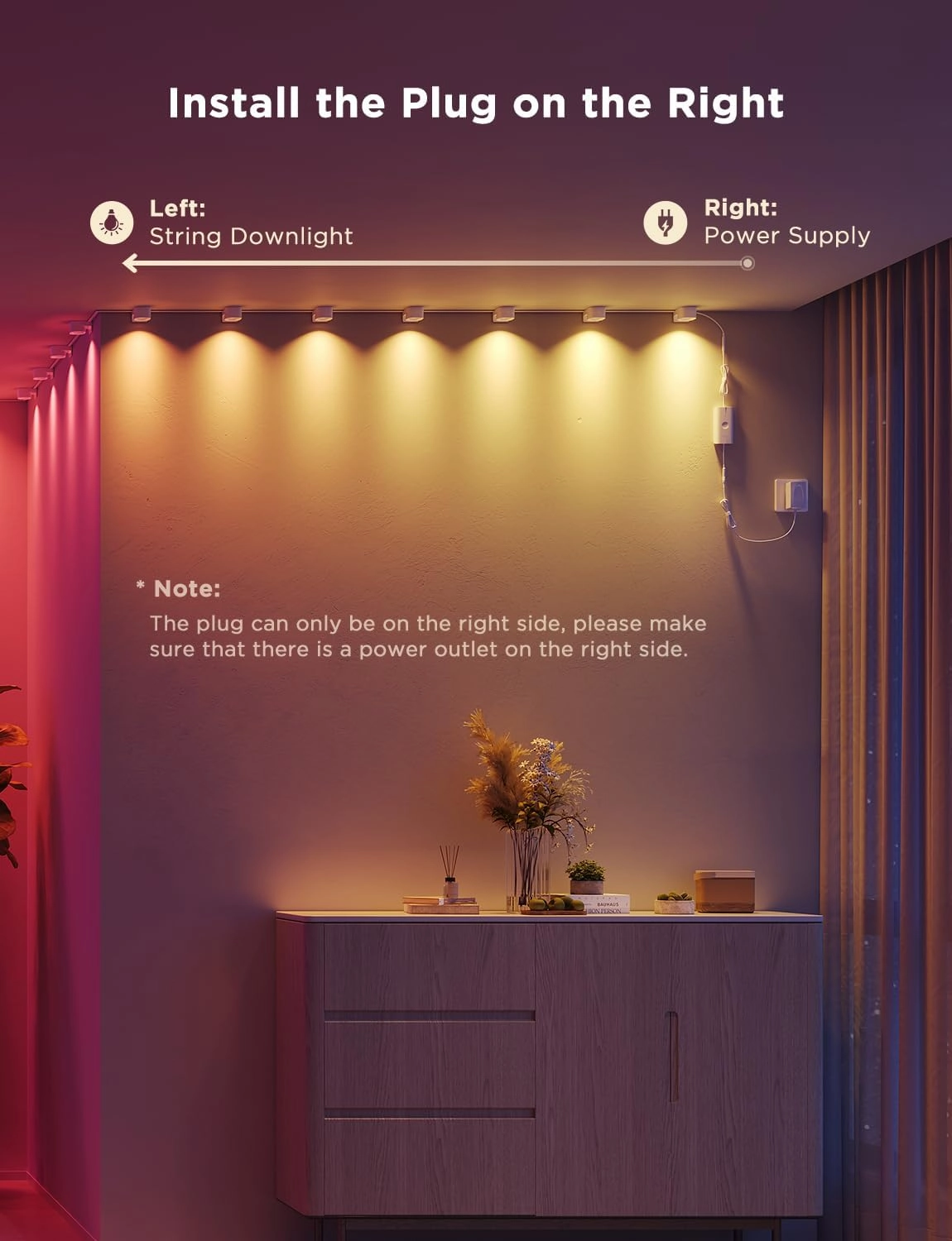Govee RGBIC String Downlights, Smart LED String Lights Works with Alexa, Color Changing Indoor Wall Light Fixture for Party, Music Sync, 9.8ft with 15 LEDs, White