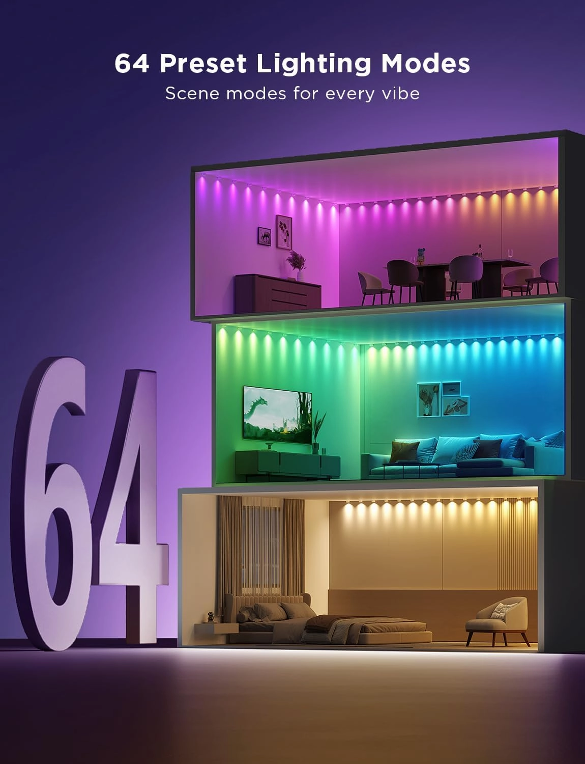 Govee RGBIC String Downlights, Smart LED String Lights Works with Alexa, Color Changing Indoor Wall Light Fixture for Party, Music Sync, 9.8ft with 15 LEDs, White