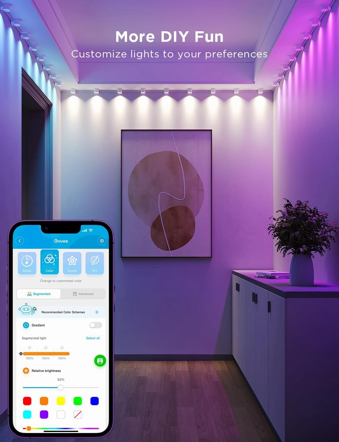 Govee RGBIC String Downlights, Smart LED String Lights Works with Alexa, Color Changing Indoor Wall Light Fixture for Party, Music Sync, 9.8ft with 15 LEDs, White
