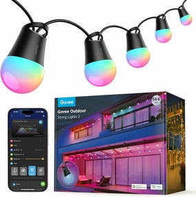 Govee Smart Outdoor String Lights 2, 144ft Outdoor Lights with Dimmable Warm White LED Bulbs, 47 Scene Modes for Patio, Backyard, Balcony, IP65 Waterproof, Works with Alexa, App Control