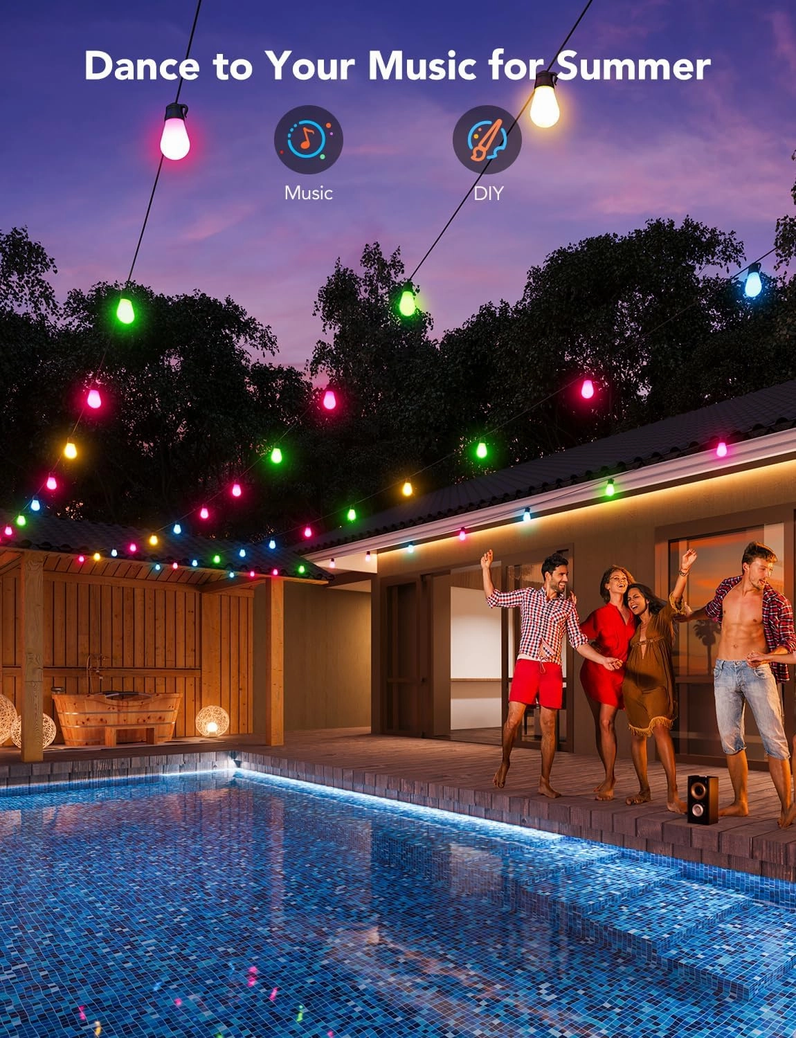Govee Smart Outdoor String Lights H7021, RGBIC Warm White 96ft (2 Ropes of 48ft) LED Bulbs for Outdoor Decorations, WiFi Patio Lights Work with Alexa, Google, APP Control, IP65 Waterproof