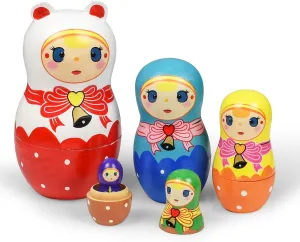 GRPSKCOS Russian Nesting Dolls Bear Matryoshka Dolls Toys Cute Cartoon Handmade Stacking Dolls Set of 5 for Kids (08 Princess)
