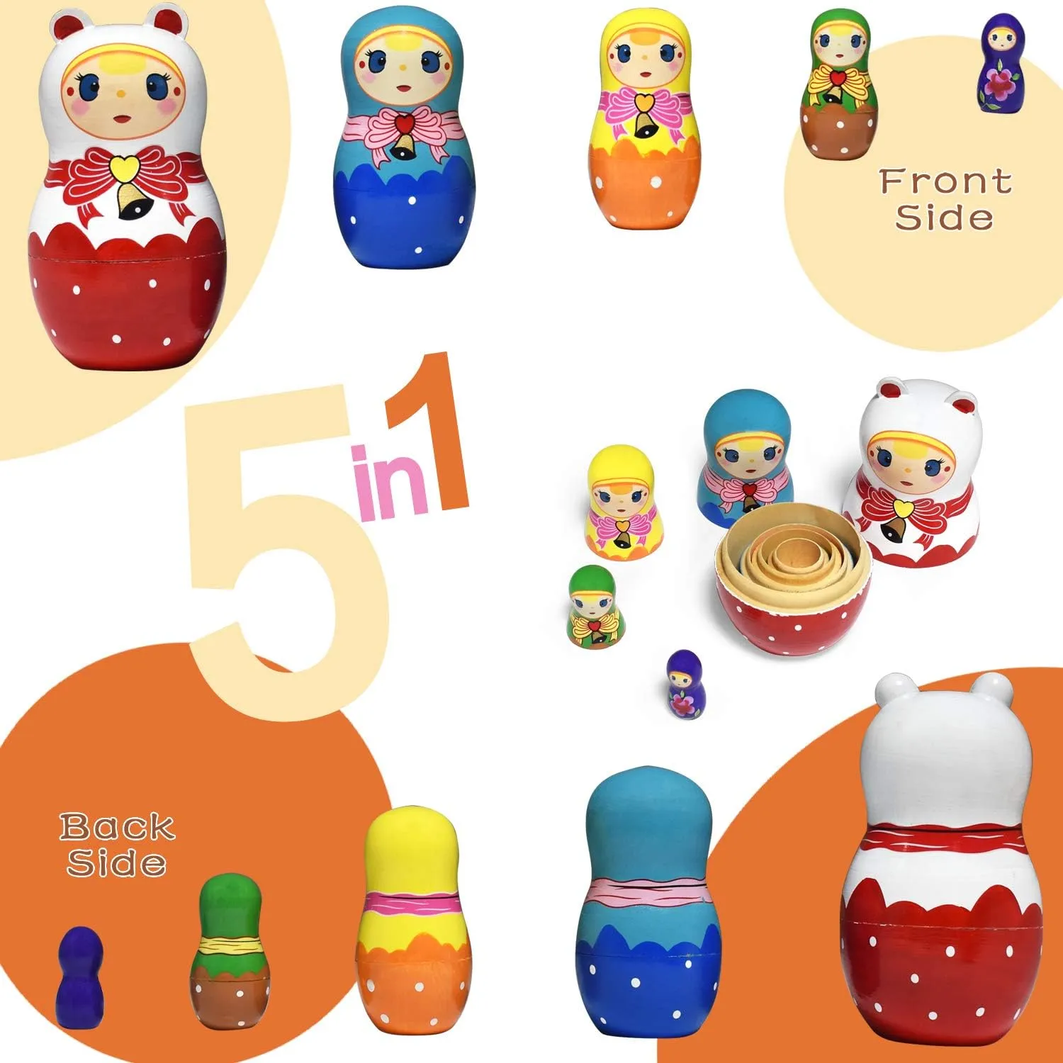 GRPSKCOS Russian Nesting Dolls Bear Matryoshka Dolls Toys Cute Cartoon Handmade Stacking Dolls Set of 5 for Kids (08 Princess)
