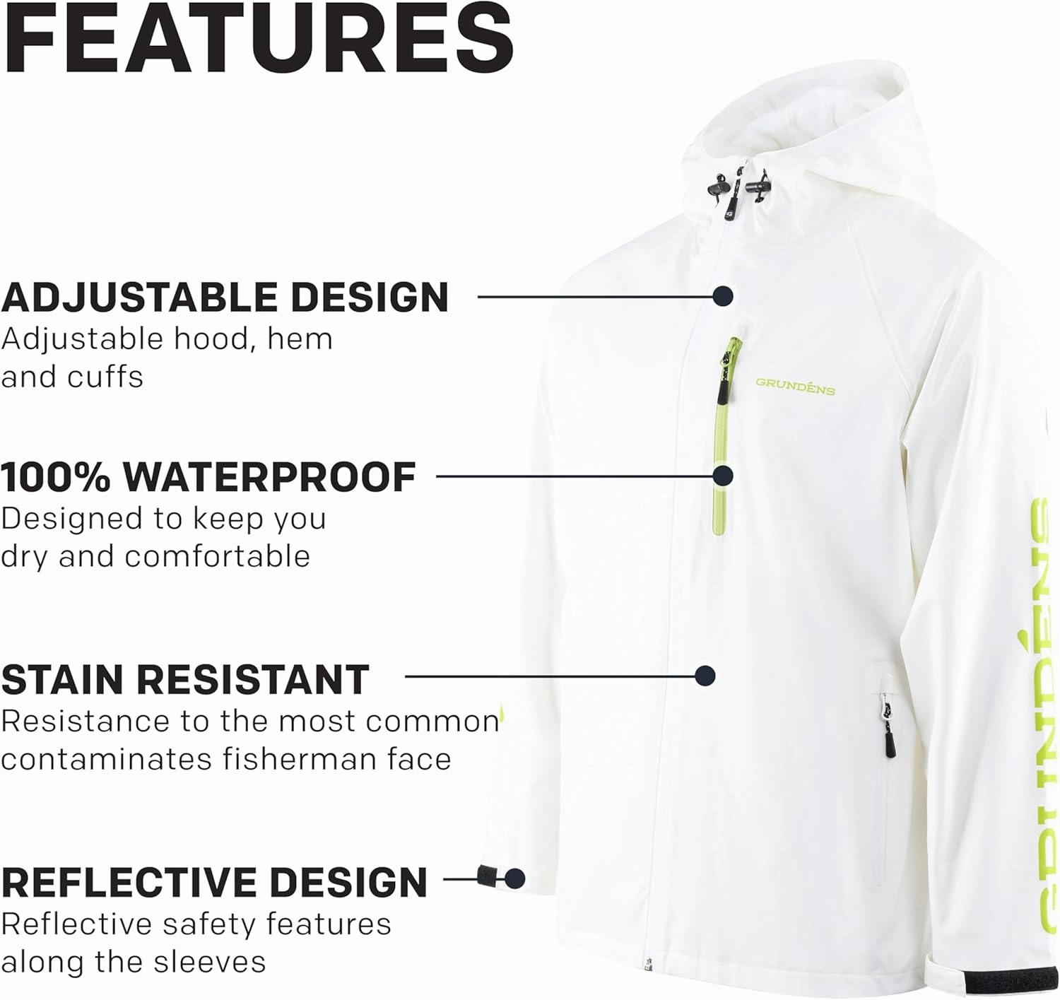 Grunden’s Men’s Tourney Jacket - Hooded Waterproof Fishing Jacket, Lightweight Athletic Fit, Packable Rain Coat