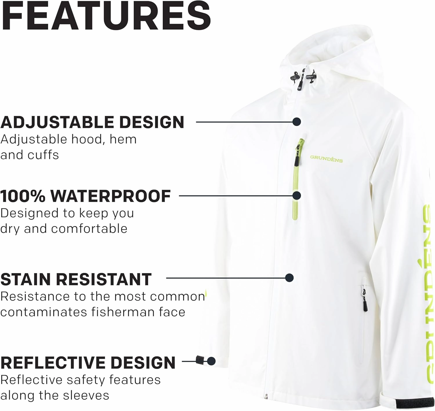 Grunden’s Men’s Tourney Jacket - Hooded Waterproof Fishing Jacket, Lightweight Athletic Fit, Packable Rain Coat