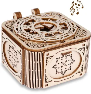 GuDoQi 3D Wooden Puzzle, Treasure Box with Music, Mechanical Model Kit to Build for Teens and Adults, DIY Assembly Toy, Gifts for Birthdays Father's Day