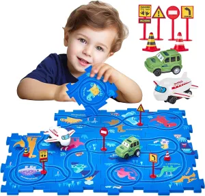 hahaland Puzzle Racer Kids Car Track Set - 5x5 Inches Larger Size of Each Piece Toys for Ages 2-4 for Kids 3 Year Old Boy Toys for 3-5 Birthday Gifts
