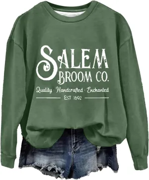 Halloween Sweatshirts Tops Fall Clothes 2024 Women's Fashion Casual Letter Halloween Printed Round Neck Long Sleeve