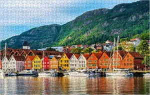 Hanseatic Wharf in Bergen Norway Wooden Puzzles for Adults 1000 Piece Jigsaw Puzzles Bergen Norway Bryggen Puzzle 30"x 20"