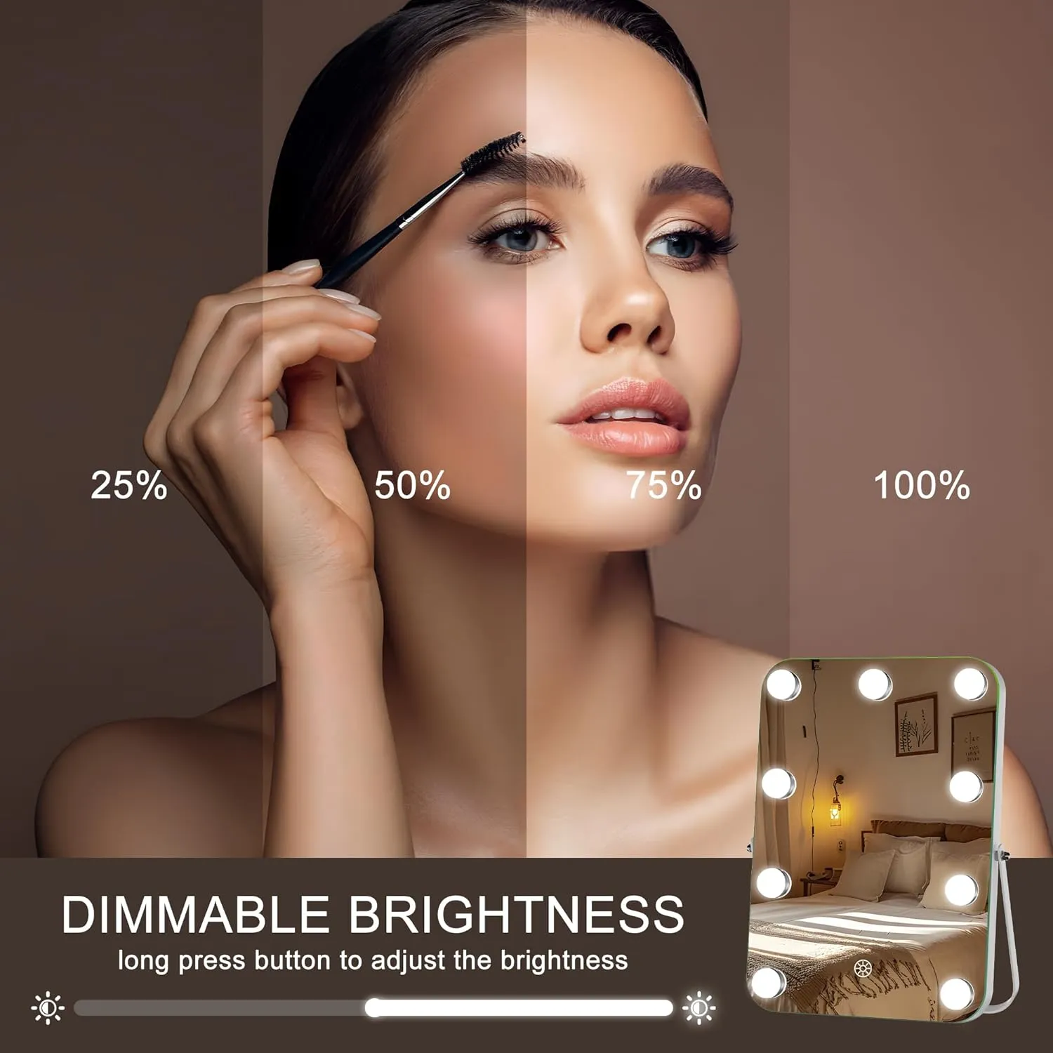Hasipu LED Makeup Mirror with Bluetooth Speaker, 10" x 14" Hollywood Vanity Mirror with Lights, Rounded Rectangle White Frame, 3 Modes Light, Smart Touch Control Dimmable, 360°Rotation