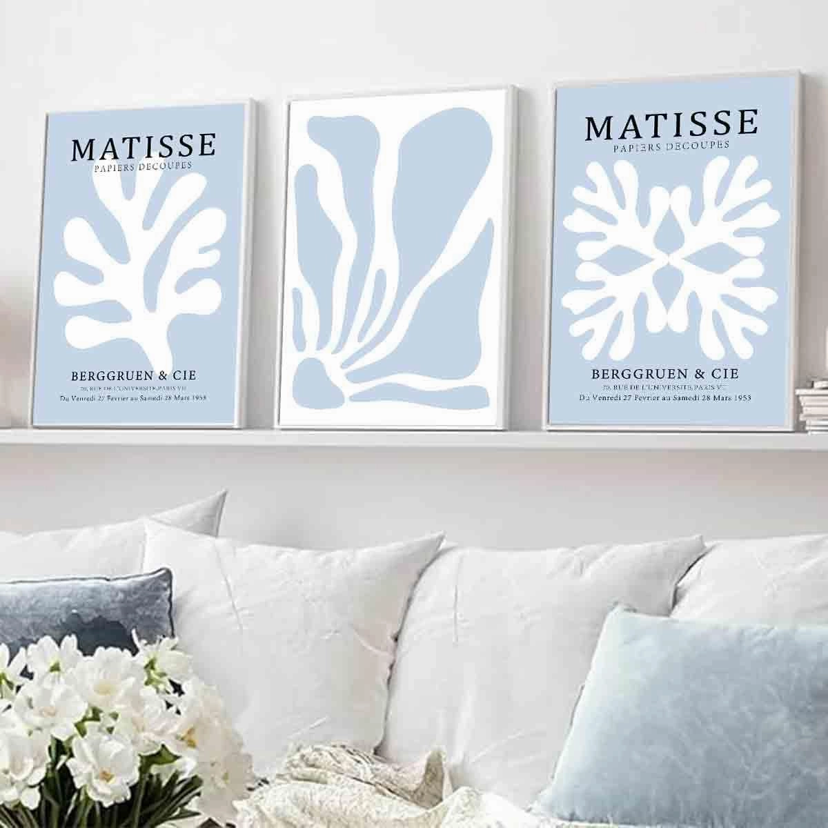 Henri Matisse Wall Art Prints Set Of 3 Blue Abstract Aesthetic Preppy Posters Blue Matisse Prints Blue Aesthetic Pictures Blue Minimalist Wall Art Blue Matisse Minimalist Wall Art 16x24inx3 No Frame