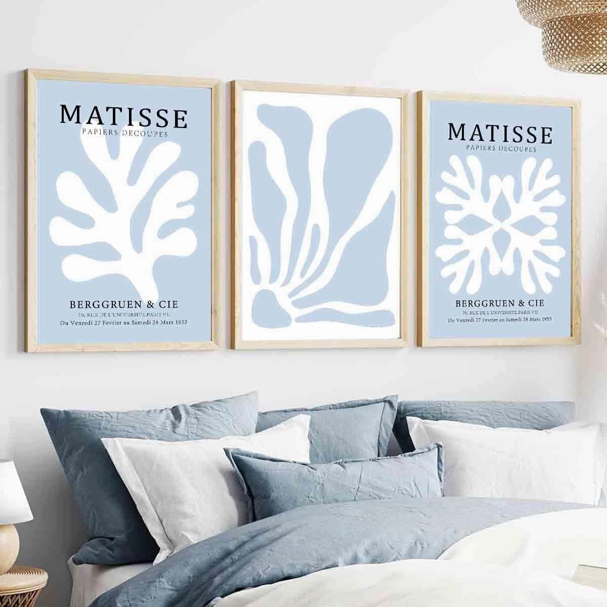 Henri Matisse Wall Art Prints Set Of 3 Blue Abstract Aesthetic Preppy Posters Blue Matisse Prints Blue Aesthetic Pictures Blue Minimalist Wall Art Blue Matisse Minimalist Wall Art 16x24inx3 No Frame
