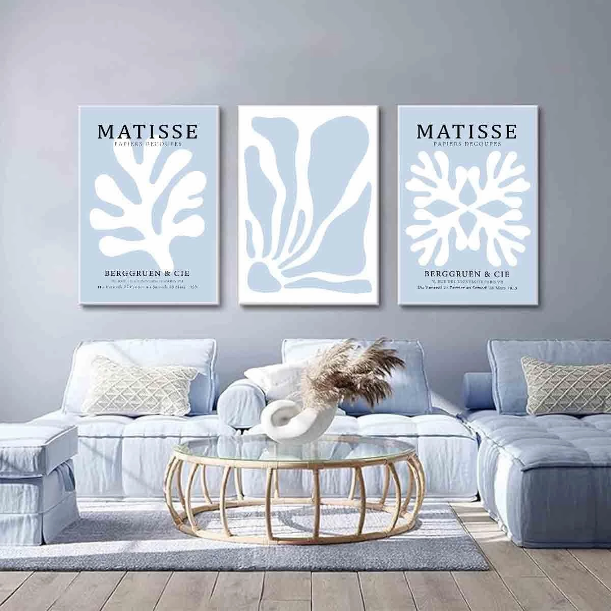 Henri Matisse Wall Art Prints Set Of 3 Blue Abstract Aesthetic Preppy Posters Blue Matisse Prints Blue Aesthetic Pictures Blue Minimalist Wall Art Blue Matisse Minimalist Wall Art 16x24inx3 No Frame