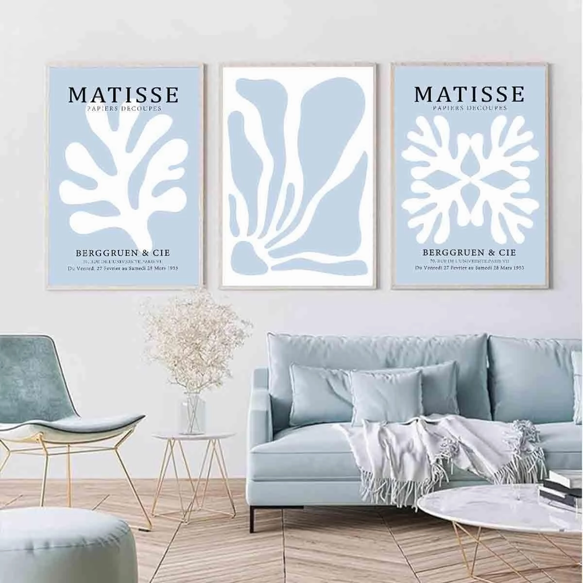 Henri Matisse Wall Art Prints Set Of 3 Blue Abstract Aesthetic Preppy Posters Blue Matisse Prints Blue Aesthetic Pictures Blue Minimalist Wall Art Blue Matisse Minimalist Wall Art 16x24inx3 No Frame