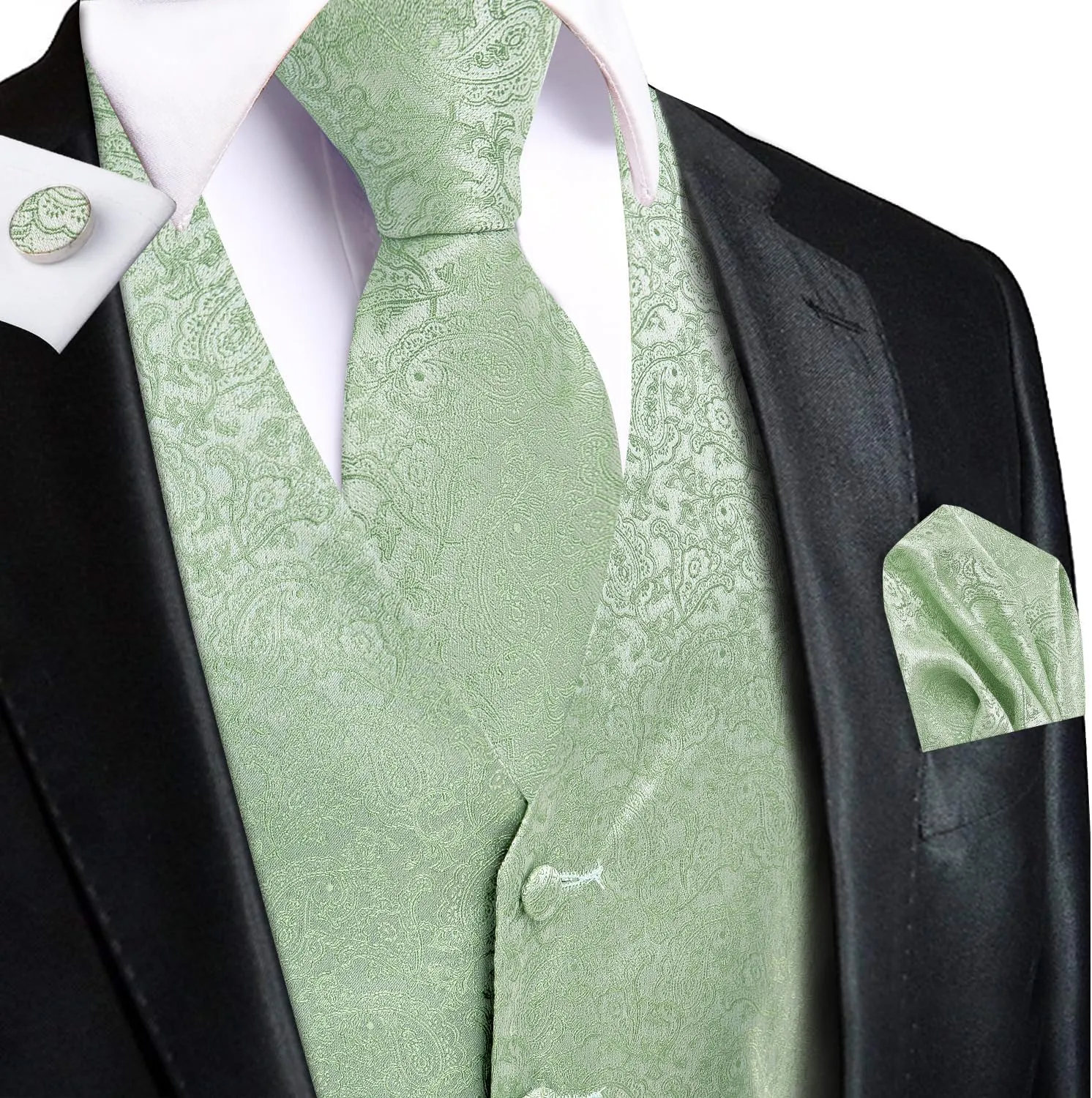 Hi-Tie Silk Mens Suit Vest and Tie Set Paisley Floral Jacquard Formal Dress Waistcoat For Tuxedo Wedding Party Business