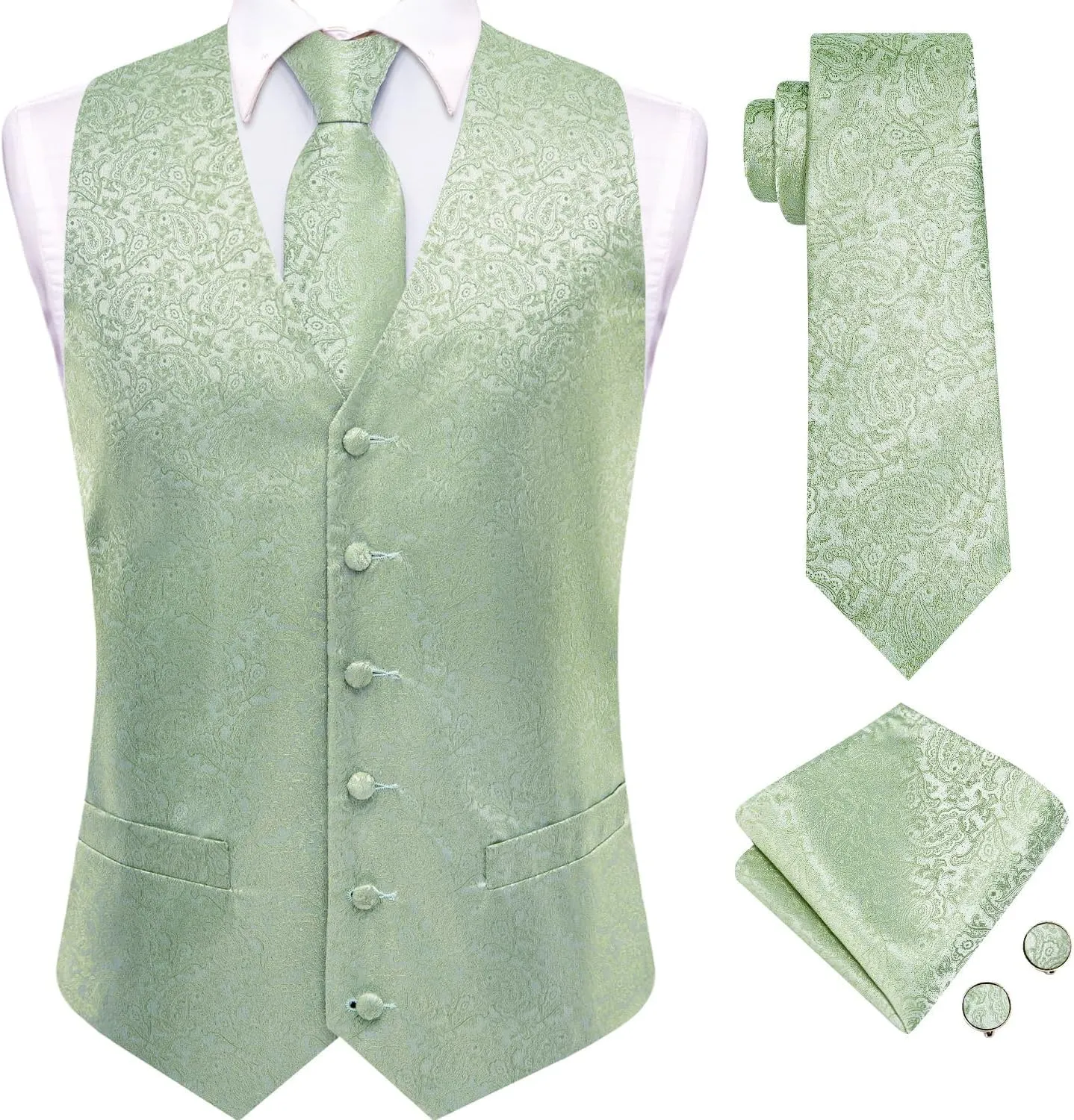Hi-Tie Silk Mens Suit Vest and Tie Set Paisley Floral Jacquard Formal Dress Waistcoat For Tuxedo Wedding Party Business