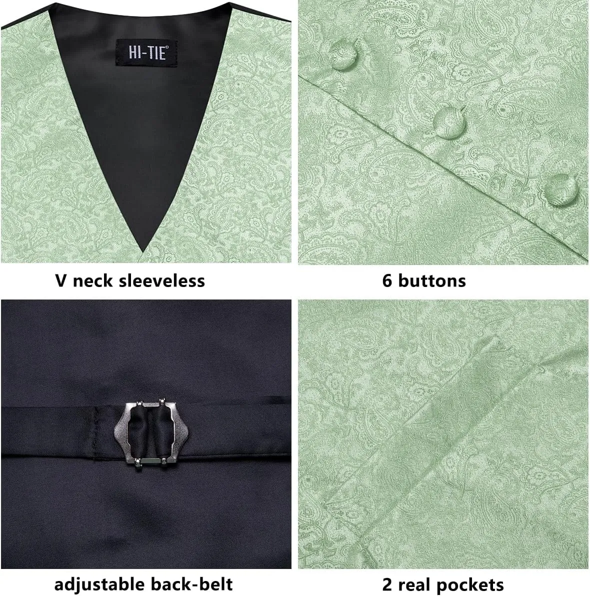 Hi-Tie Silk Mens Suit Vest and Tie Set Paisley Floral Jacquard Formal Dress Waistcoat For Tuxedo Wedding Party Business