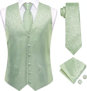 Hi-Tie Silk Mens Suit Vest and Tie Set Paisley Floral Jacquard Formal Dress Waistcoat For Tuxedo Wedding Party Business