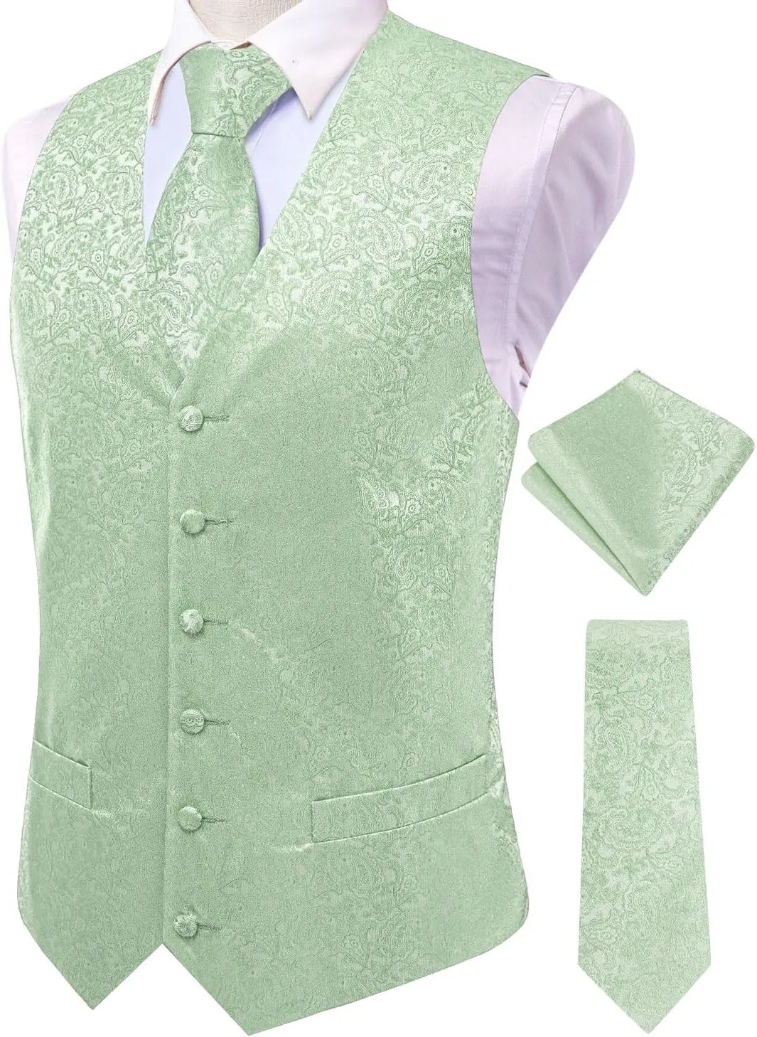 Hi-Tie Silk Mens Suit Vest and Tie Set Paisley Floral Jacquard Formal Dress Waistcoat For Tuxedo Wedding Party Business